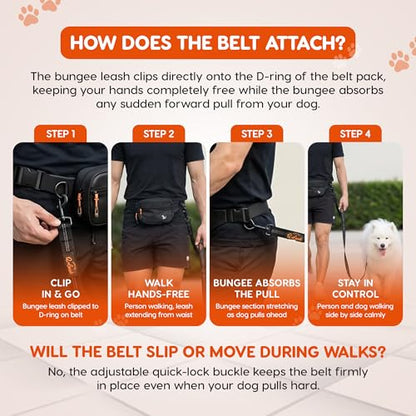 Hands Free Dog Leash with Zipper Storage Pouch - Waist Belt Bungee Running, Walking & Hiking Leash - Padded Handle - Seat Belt Attachment - Reflective No Pull Control for SM-L Dogs 10-120 lbs (Black) - color: Savannah-Axel Black