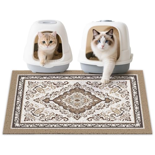 Cat Litter Mat 33" x 22" Non-Slip Litter Box Mat Washable Litter Catcher Mat for Litter Box Indoor Food Mat Supplies Essentials, Brown - color: Brown, size: 33X22in
