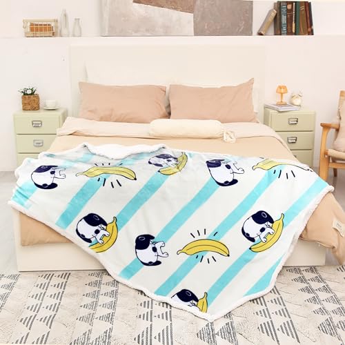 Catalonia Banana Dog Print Sherpa Fleece Throw Blanket, Soft Mink Plush Couch Blanket, Fuzzy Fluffy Comfy Warm Throws, Comfort Caring Gift, 50x60 inches - color: Banana Dog White, size: 50"x60"