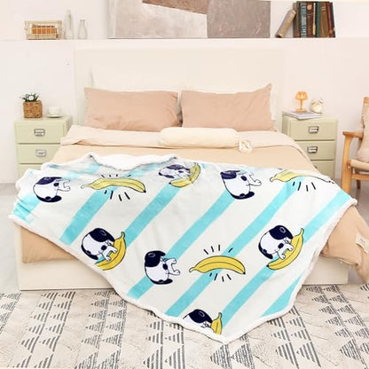 Catalonia Banana Dog Print Sherpa Fleece Throw Blanket, Soft Mink Plush Couch Blanket, Fuzzy Fluffy Comfy Warm Throws, Comfort Caring Gift, 50x60 inches - color: Banana Dog White, size: 50"x60"