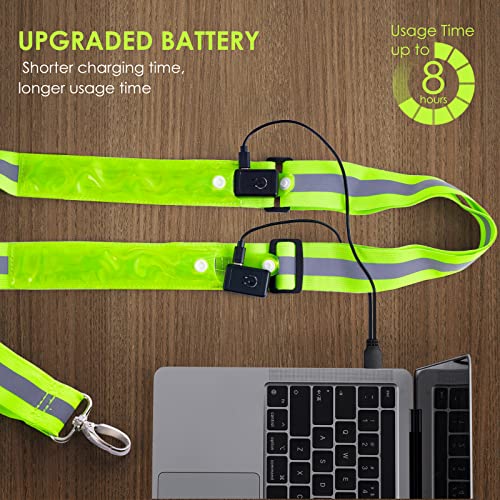 LED Belt Reflective Sash for Walking at Night, High Visibility Adjustable Night Running Safety Gear Rechargeable LED Light Up Running Belt Reflective Gear for Runners Walkers Men Women - color: green