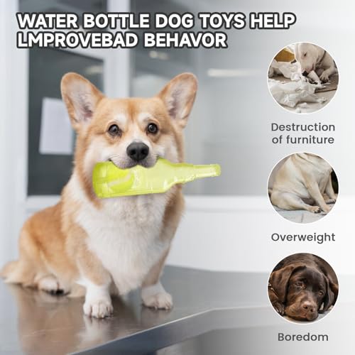 Water Bottle Dog Toy,Dog Toys for Aggressive Chewers,Water Bottle with Tennis Ball,Suitable for Small and Medium Pets to Exercise Outdoors(Yellow) - color: Yellow