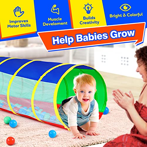 Hoohtoot Kids Crawl Through Play Tunnel, Pop Up Baby Play Tunnel for Toddlers, Game Toy Play Tent for Girl or Dog Cat Pet Tunnel - style: Red, Green and Blue Mesh Tunnel