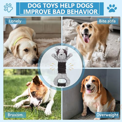 Letsmeet Plush Dog Squeak Toys with Crinkle Paper - Pull Interactive Tug of War Dog Toy, Great for Dental Health, Strengthening Bonds and Anxiety Relief for Puppies, Small, Medium, Large Dogs - color: Grey