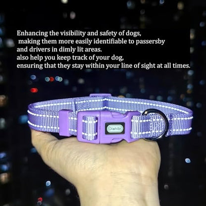 Dog Collar Leash Set, Durable Polyester with Reflective Strips, 5ft Matching Leash, Adjustable 4 Sizes for Small Medium Large Dogs.(S, Purple) - color: Solid Purple, size: Small