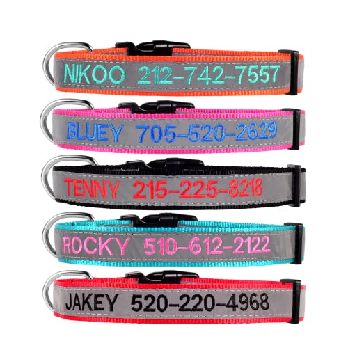 Personalized Dog Collars,Reflecvtive Dog Collar,Custom Embroidered with Name and Phone Number in Black,Red,Orange,Cyan,Rose for Puppy,Small,Medium,Large Dogs,for Boy and Girl Dogs - color: Red, Orange,Rose,Black,Cyan