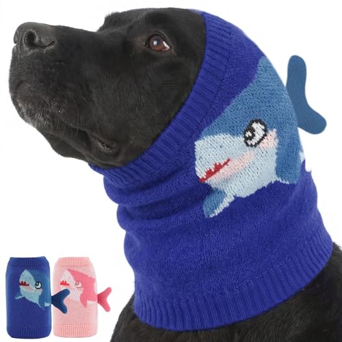 Nanaki Noise Cancelling Dog Ear Muffs for Anxiety Relief,Vet Visit,Travel-Breathable Dog Head Protection for Bath,Grooming No Shake Ear Wraps for Dogs Hematoma,Snoods for Eating Drinking Cute Shark - color: Blue, size: Xl(head:17.3-20.5in)