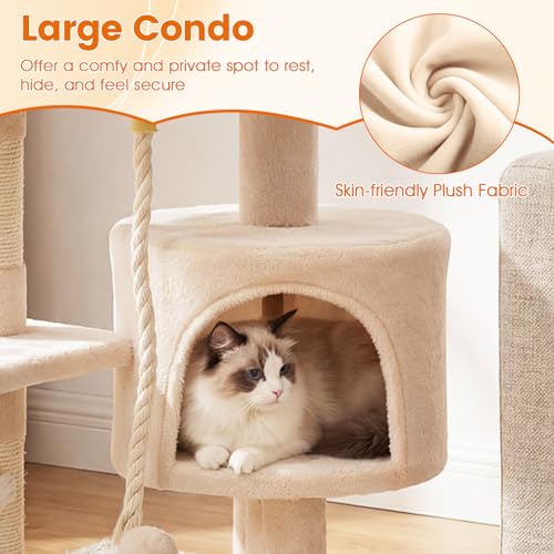 PETSITE 36-inch Multi-Level Cat Tree, with Sisal Scratching Posts, Comfy Top Perch, Cozy Condo, Playful Sisal Rope and Spring Ball, and Dangling Ball, Ideal for Indoor Cats and Kittens (Beige) - color: Beige