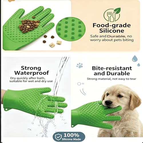 YOFANG Double-Side Pet Grooming Gloves for Cats & Dogs, Silicone Pet Hair Removal Glove for Bathing, Shedding & Massage, Gentle Cat & Dog Grooming Glove for Long & Short Hair Pets