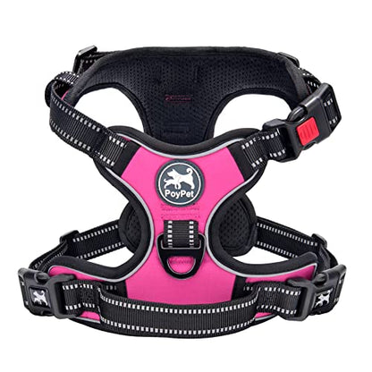 PoyPet No Pull Dog Harness, No Choke Front Lead Dog Reflective Harness, Adjustable Soft Padded Pet Vest with Easy Control Handle for Small to Large Dogs(Pink,S) - color: Pink, size: S