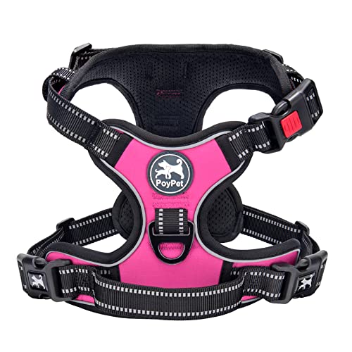 PoyPet No Pull Dog Harness, No Choke Front Lead Dog Reflective Harness, Adjustable Soft Padded Pet Vest with Easy Control Handle for Small to Large Dogs(Pink,S) - color: Pink, size: S