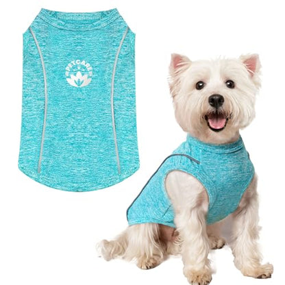 PETCARE Sun Protection Dog Shirts for Small Dogs Quick Dry Soft Stretchy Dog T-Shirts with Reflective Label Tank Top Sleeveless Vest Pet Clothes, Athletic Fabric, Blue, XL (Chest 22" Length 17.7") - color: Blue, size: XL ( Suggest 17-24 lbs)