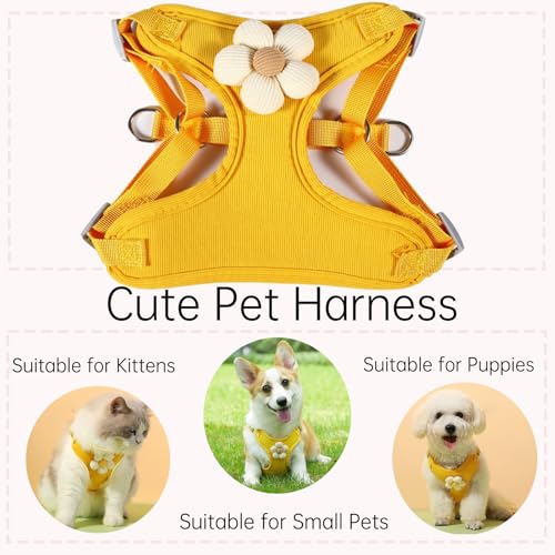 Cute Small Dog Harness with Daisy Embroidery, Breathable Dog Vest Adjustable Pet Puppy Harness Suitable for Walking, Running, Training, Everyday Wear - color: Yellow, size: S