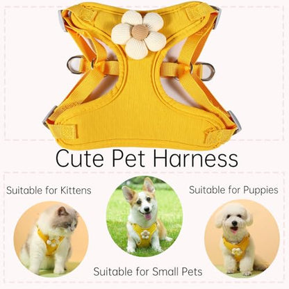 Cute Small Dog Harness with Daisy Embroidery, Breathable Dog Vest Adjustable Pet Puppy Harness Suitable for Walking, Running, Training, Everyday Wear - color: Yellow, size: M
