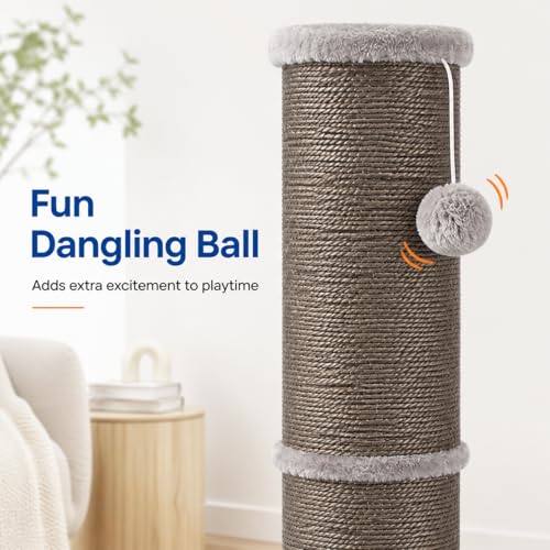 Sisal Cat Scratching Post for Indoor Cats & Kittens, 5.5" Diameter Heavy Duty Vertical Scratcher, 32 Inch Extra Tall Furniture Protector with Stable Base, Grey - color: Cylinder Grey