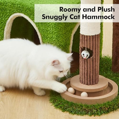 Woochpet Cat Tree Tower with Large Cat House,Three Platforms Jumping and Sleeping for Cats Multi-Functional for Kittens and Adult Cats (Green) - size: 63*49*118