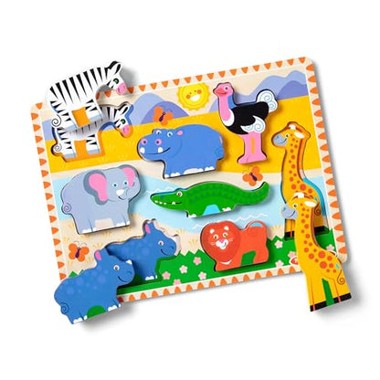 Melissa & Doug Safari Wooden Chunky Puzzle (8 pcs), Educational Screen Free Activity for Toddler, Preschoolers and Kids Ages 2+ - FSC Certified - style: Safari