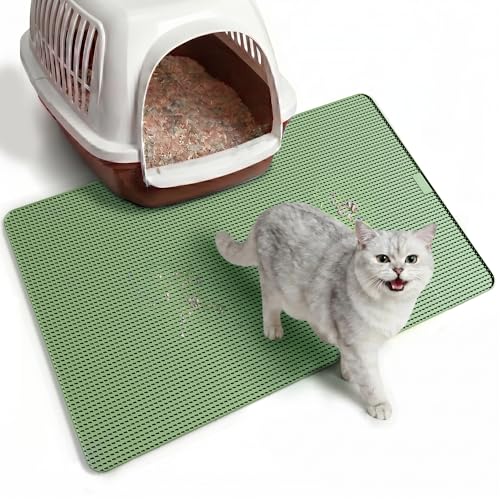 Cat Litter Mat, (33" X 21") Silicone Litter Trapping Mat - Waterproof/Urine Proof, Litter Box Mat - Keep the Floor Clean Green - color: Green, size: L