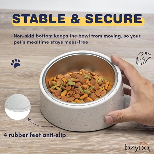 bzyoo 16oz Tilted Dog Bowl for Small Dogs & Cats, 15° Elevated Stainless Steel Pet Feeder, Ergonomic Anti-Vomiting Food Bowl for Frenchie, Pug, Persian Cat, Non-Skid Melamine Stand, Sprinkle (White) - color: White