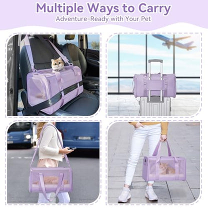 PETSFIT Soft-Sided Cat Carrier with Patented Safety Buckles, Lockable Zippers & Safety Tether,Escape-Resistant Travel Pet Carrier for Car Rides & Vet Visits, Airline Approved Under-Seat, Up to 12 lbs - color: Purple, size: Medium