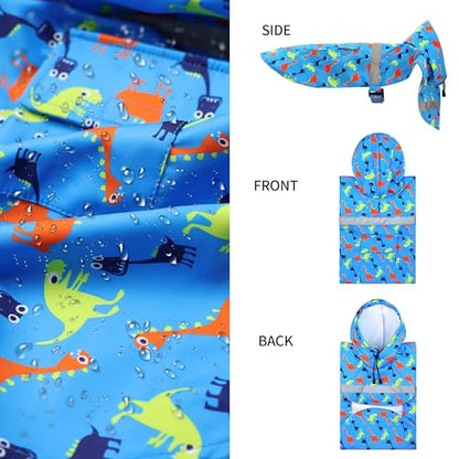 NACOCO Large Dog Raincoat Adjustable - Pet Dinosaurs Water Proof Clothes Lightweight Rain Jacket Poncho Hoodies with Strip Reflective Blue (M, Blue Dinosaur) - color: Blue Dinosaur, size: Medium (Pack of 1)