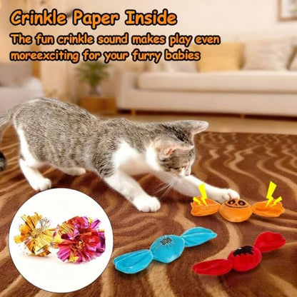 Retro Shaw 3PCS Candy Catnip Kicker Toys for Indoor Cats, Crinkle Cat Toys with Catnip, Interactive Plush Kitty Treat Toy for Bored Cats, Kitten Teething Toys - style: Candy-3