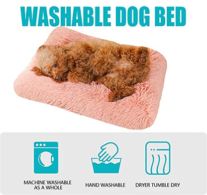 Long Plush Calming Pet Bed Cuddler Pet Bed for Dogs and Cats Fluffy Faux Fur Dog Bed with Anti Slip Bottom Machine Washable Pet Sleep Bed Crate Mat Hot Pink M - color: Hot Pink, size: M(25"x19"x4")
