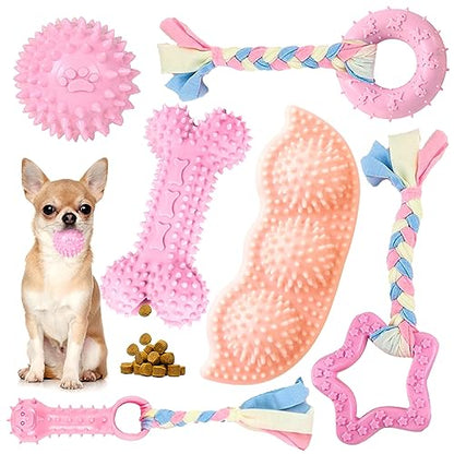Petcare 6 Pack Puppy Chew Toys for Teething Cute Pink Puppy Toys Small Dog Toys Soft Rubber Rope Dog Toys Funny Bone Ball Cleaning Teeth Dog Chew Toys Puppy Teething Toys for Puppies Yorkie - color: Pink