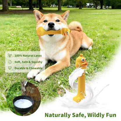 Latex Squeaky Dog Toys, 3 Pack Soft Rubber Dog Chew Toys, 8.7" Standing Stick Animal Pet Toy to Keep Them Busy, Interactive Fetch Squeak Toy for Puppy Small Medium Dogs - color: Yellow & Grey & Brown