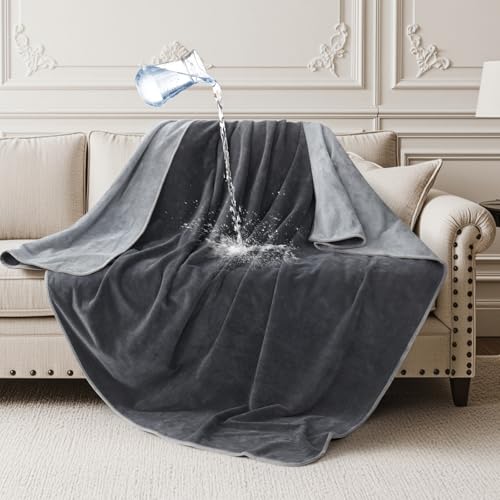 LOOBANI Waterproof Throw Blanket for Couch: Reversible Leakproof Couch Blanket 40" x 60", Soft Flannel & Coral Fleece Bed Blanket Stain-Proof for Sofa Cover, Pet Accidents, Travel, Grey - color: Grey, size: 40" x 60"