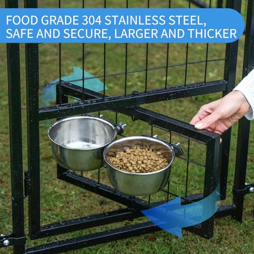 8x4x6 FT Dog Kennel Outdoor for Large Dogs - Heavy Duty Welded Steel Dog Playpen with Waterproof Roof, 360° Rotating Bowls, Latch-Lock Outdoor Dog Run Enclosure