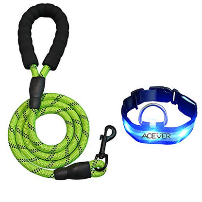 5 FT Reflective Dog Leash with Comfortable Padded Handle and Rotative Strong Metal Clasp and Flash Collar-Green - color: Green