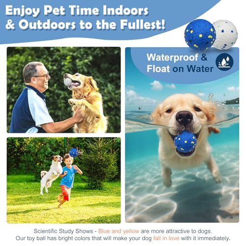 2 Pack Dog Indestructible Tennis Balls for Dogs Durable Bouncy Balls for Aggressive Chewers Interactive Dog Toys for Water Toy Fetch(White,Blue) - color: White,Blue