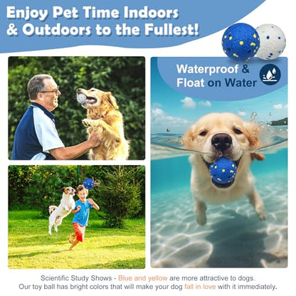 2 Pack Dog Indestructible Tennis Balls for Dogs Durable Bouncy Balls for Aggressive Chewers Interactive Dog Toys for Water Toy Fetch(White,Blue) - color: White,Blue