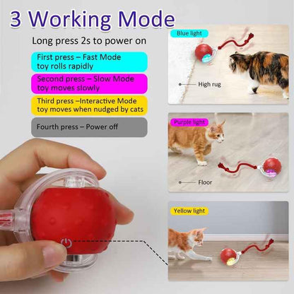 PetScope Interactive pet Toy Ball with Motion Sensor, Rechargeable, 3 Speed Modes, LED Lights, Bird Sound Effects, Blue - color: Blue