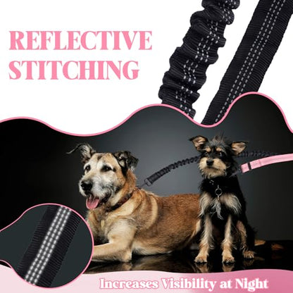 Double Dog Leash Coupler-360°Swivel,2 PCS No Tangle Walking Leash with Shock Absorbing Bungee for Outdoor Walk Train Small Medium Pet(Pink,Purple)