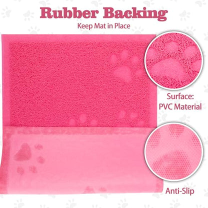 Darkyazi Cat Litter Box Mat for Floor Litter Trapping Mat Non-Slip Backing, Scatter Control, Easy Clean, Water Resistant, Soft on Paws (15.75" x 11.75",Rose red) - color: Rose Red
