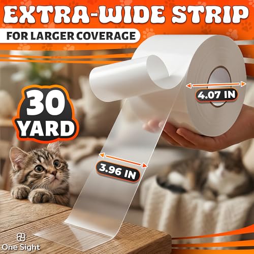 Double Sided Cat Tape for Furniture 4" X 30 Yards – PVC Couch, Carpet and Door Protection with Easy Peel Arrow Marker, Wide Clear Sticky Adhesive Cat Scratch Furniture Protector – Easy to Install