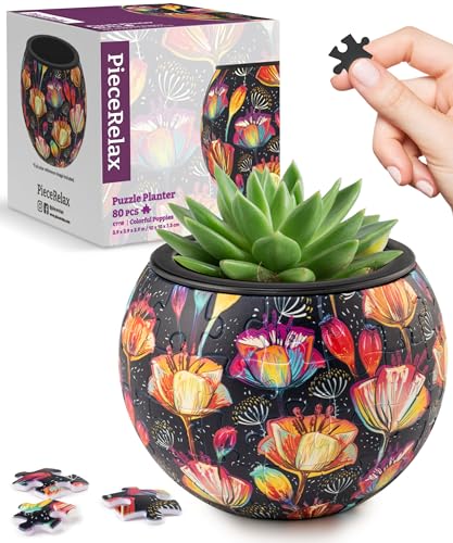 PieceRelax 3D Puzzle Planter 80 Pieces - Flower Pot - Colorful Poppies, for Mom, Home Decor Flower Pots for Indoor Cactus, Succulents Pots [K1118] - color: Colorful Poppies