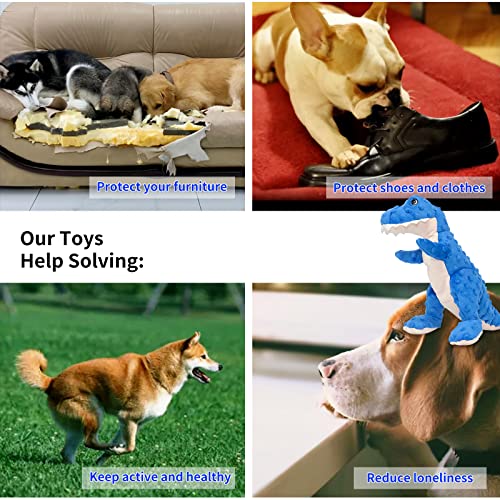 DODODOLA Dog Toys Dinosaur Dog Toy Blue Stuffed Animals Chew Toy Plush Squeaky Dog Birthday Toys for Small Large Big Dogs - color: Blue Dinosaur