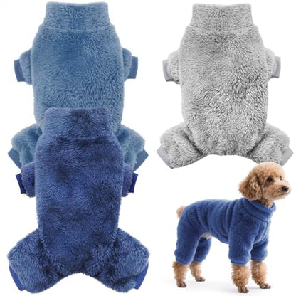 Idepet 3 Pack Fuzzy Velvet Dog Pajamas, Plush Dog Sweater Onesie Soft Pet Clothes Winter Outfit Doggy Pjs Puppy Jumpsuit, Cat Coat, Small - color: Grey+Blue+Navy, size: Small