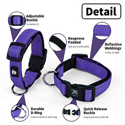 Dog Collar and Leash Set,Reflective Dog Collars with Quick Release Buckle,Adjustable Nylon Pet Collar for Small Medium Large Dogs(Small,Purple) - color: Purple, size: Small