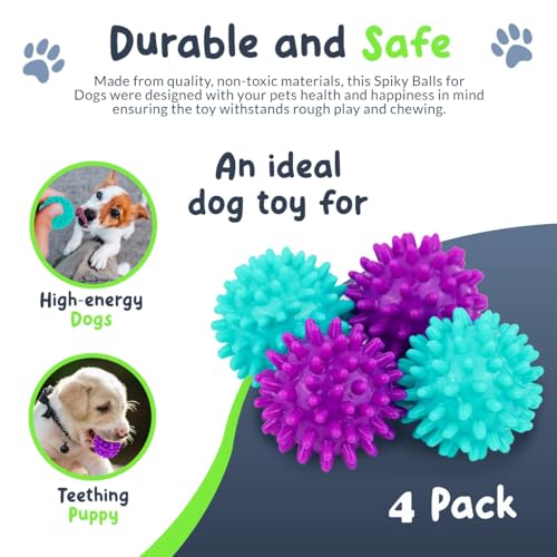 Spiky Dog Ball 1.8 Inch - Squeaky Textured Chew Toy for Small Dogs 4 Pack - Rubber Ball for Puppies, Aggressive Chewers, Gum Stimulation - Non-Toxic - color: 4 Pack