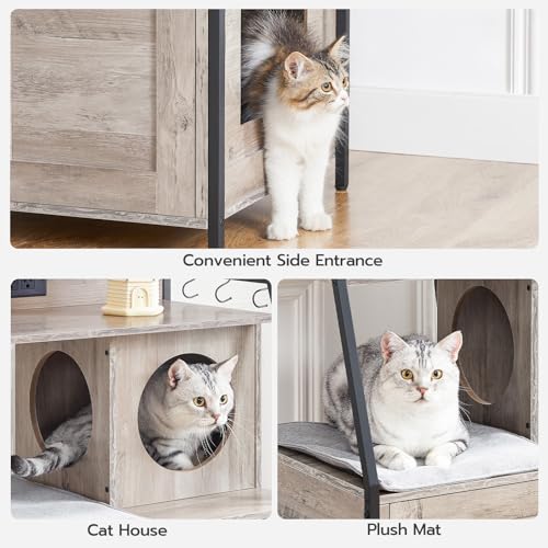 HOOBRO Litter Box Enclosure with 2 Storage Shelves, Tall Litter Box Furniture Hidden with Charging Station, Indoor Hidden Litter Box Furniture with Plush Mat, Greige BG70UMW01 - color: Greige