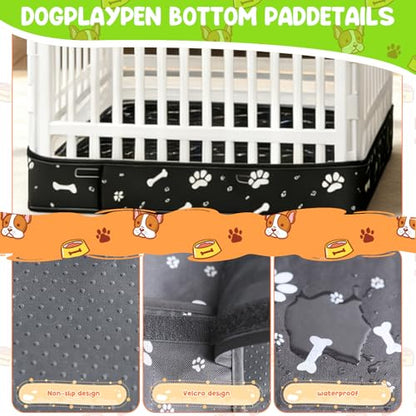 Dog Playpens Cover and Bottom Mat Set,Playpen Not Included, Non-Slip Dog Crate Covers 36 Inch, Dog Playpen Bottom Pad, Washable Reusable Puppy Playpen Pad for Pet PlayPen, Dog Kennel Covers 36 Inch