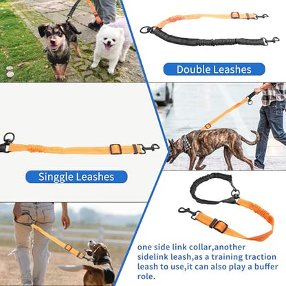 YAODHAOD Double Dog Leash,Two Dog Leash Splitter, No Tangle 360° Swivel Rotation Reflective Lead, Adjustable Length Bungee Heavy Duty Walking Training Dual Extension (Black + Orange) - color: Black + Orange