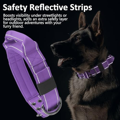 Tactical Dog Collar with Control Handle, Military Adjustable Pet Collar Reflective Heavy Metal Buckle Dog Collar, Soft Nylon Training Collar for Medium Large Dogs (Purple, X-Large) - color: Purple, size: X-Large
