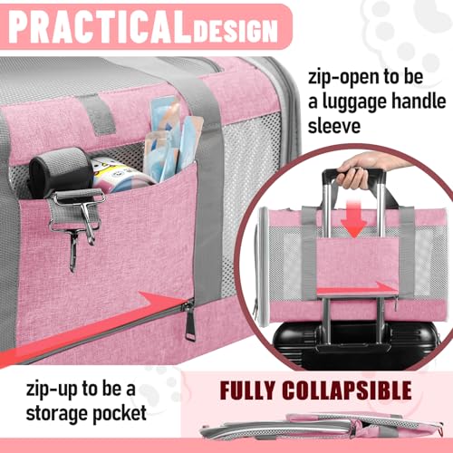 GAPZER Cat Carrier 20lbs Top Open/Soft Sided Small Pet Dog Travel Carrying Crate/Collapsible Puppy Transport Carry Bag/Sturdy Pet Cages Chihuahuas Mini Dog 10lbs Pink - color: Pink