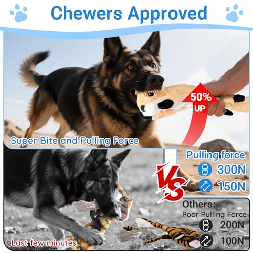 LECHONG 5-Pack Fluff-Free Squeaky Dog Toys - Crinkle No-Stuffing Body & Lightly Filled Head with Treat Hiden Pocket, Dog Toys Bundle for Aggressive Chewers Small Medium Large Dogs to Keep Them Busy - style: Tough Plush Toys