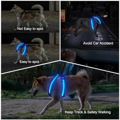 Light Up Dog Harness, LED Dog Harness Rechargeable, Glow in the Dark, LED Dog Vest Reflective, Light Up Harness for Dogs, Dog Lights for Night Walking, Blue, XL - color: Blue